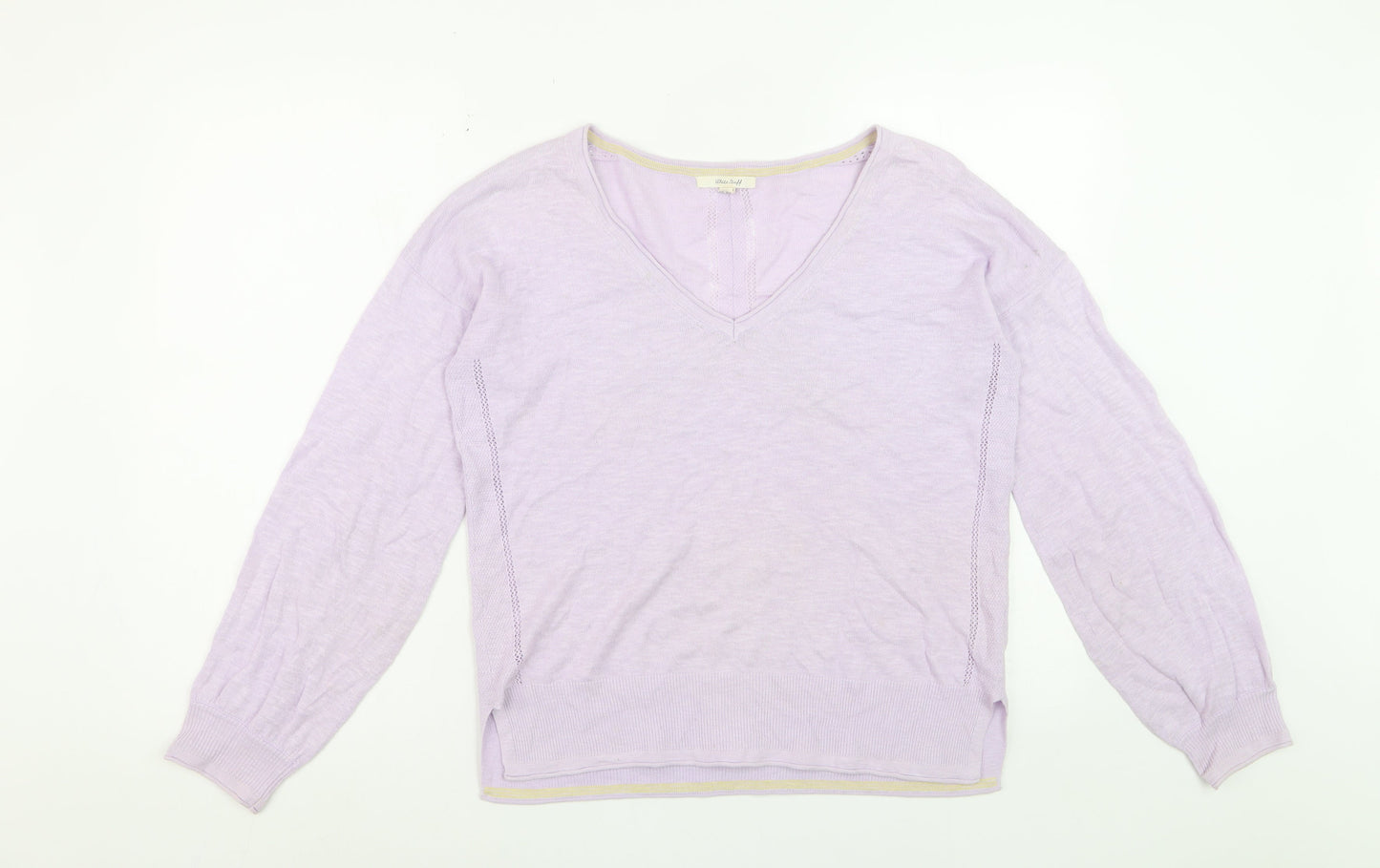 White Stuff Women's Purple V-Neck Cotton Linen Jumper Size 10