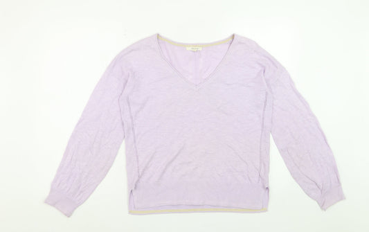 White Stuff Women's Purple V-Neck Cotton Linen Jumper Size 10