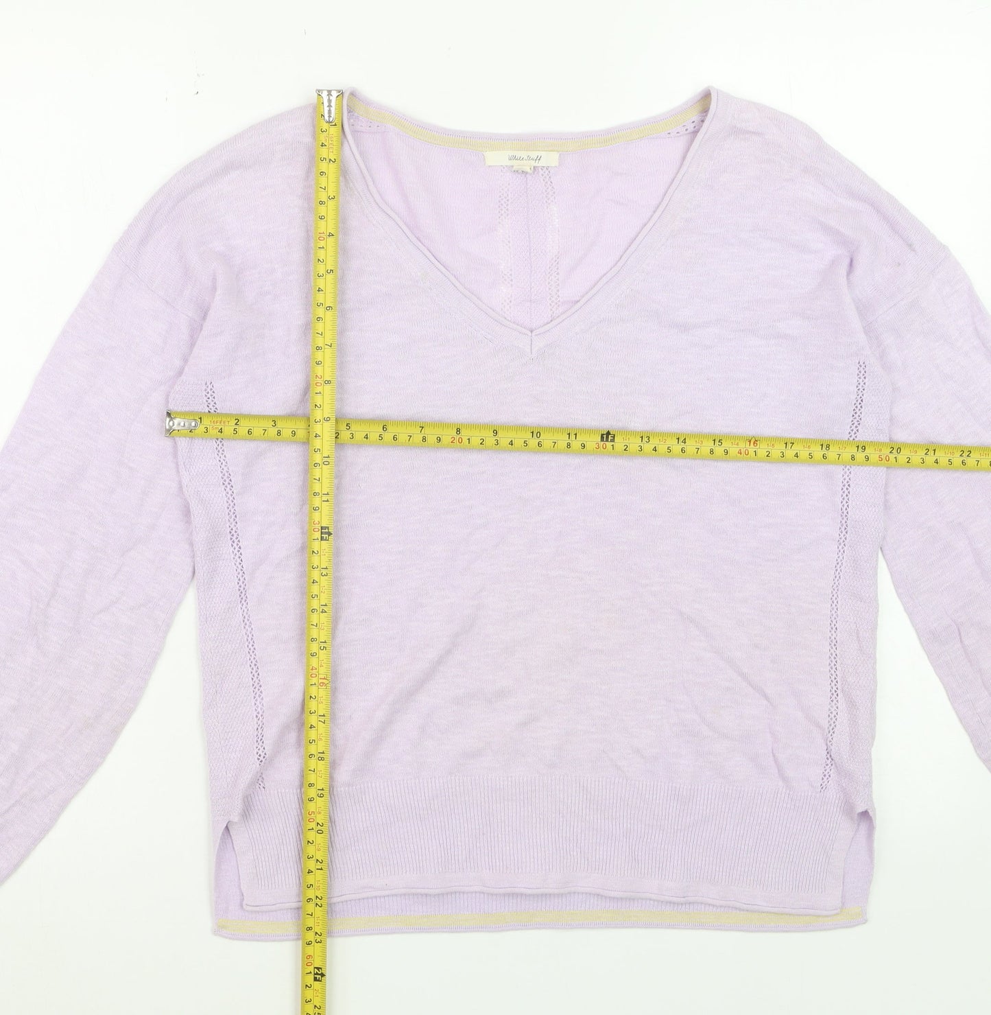 White Stuff Women's Purple V-Neck Cotton Linen Jumper Size 10