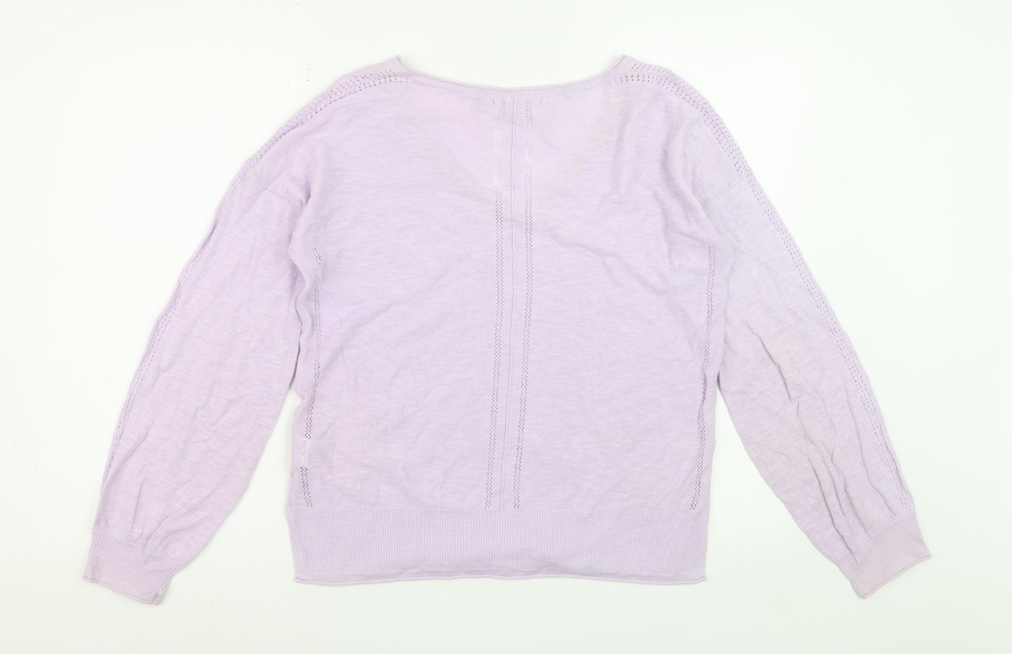 White Stuff Women's Purple V-Neck Cotton Linen Jumper Size 10