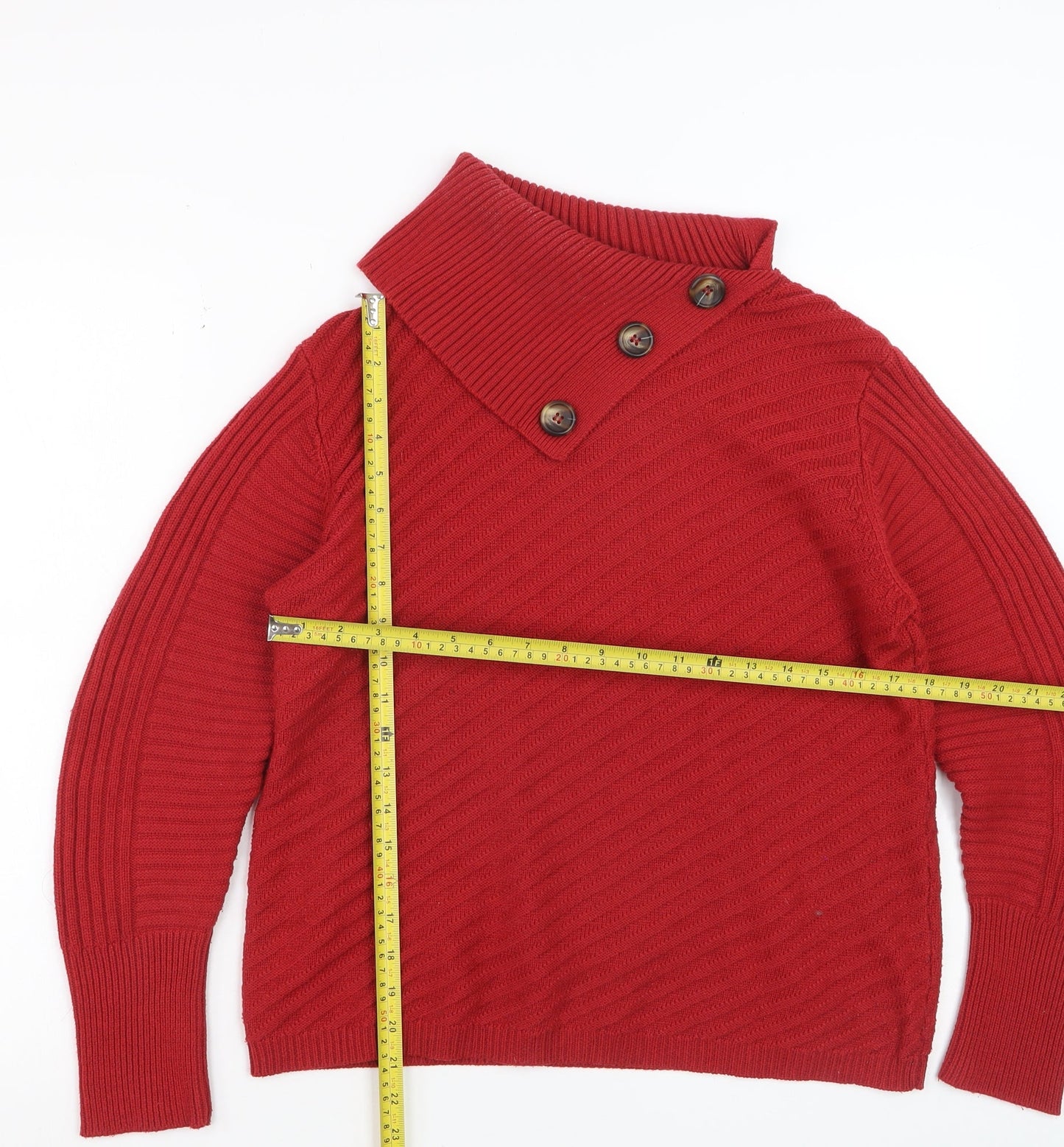 Roman Women Red Size 14 Wool Blend Button Neck Jumper