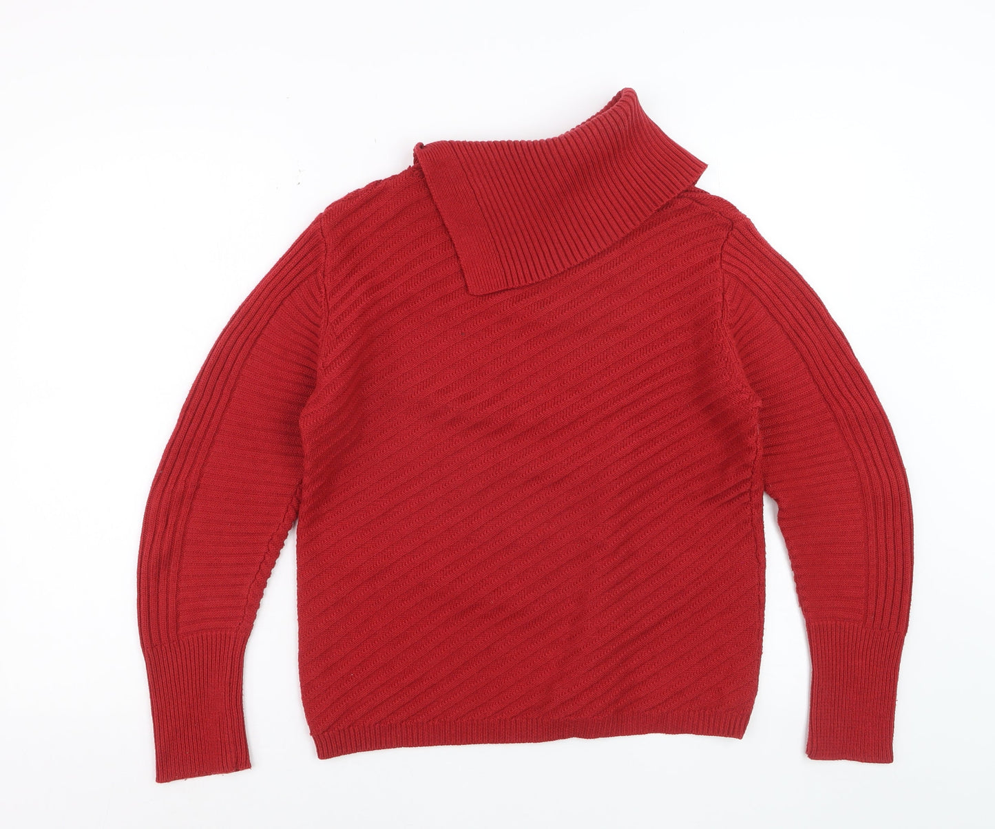 Roman Women Red Size 14 Wool Blend Button Neck Jumper