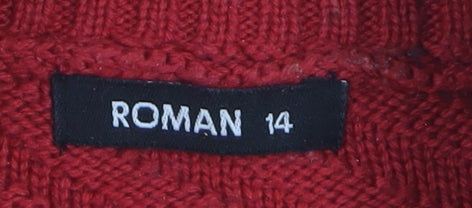 Roman Women Red Size 14 Wool Blend Button Neck Jumper