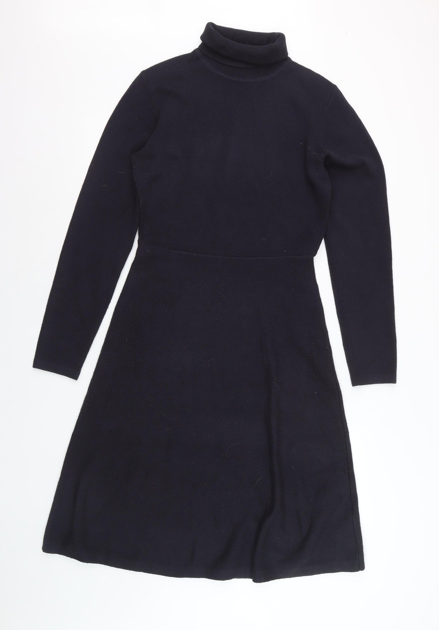 French Connection Women Black Knit Roll Neck A-Line Dress M