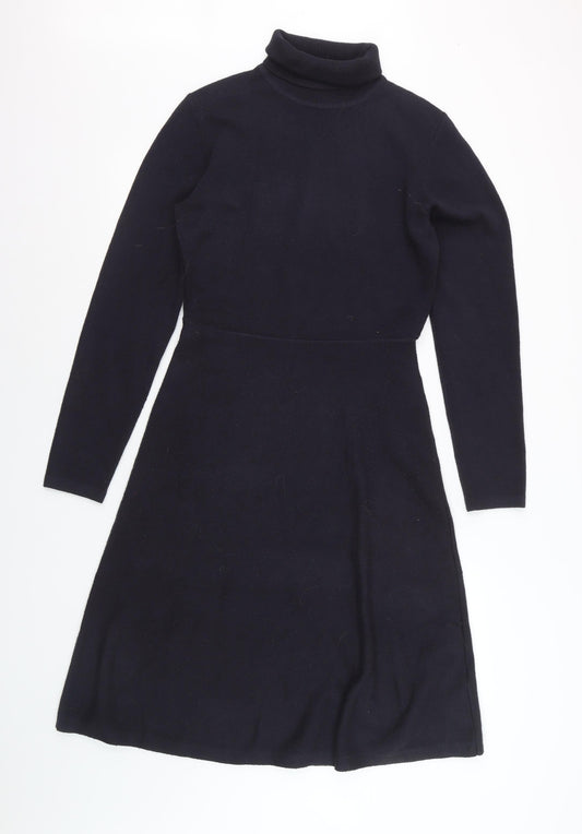 French Connection Women Black Knit Roll Neck A-Line Dress M