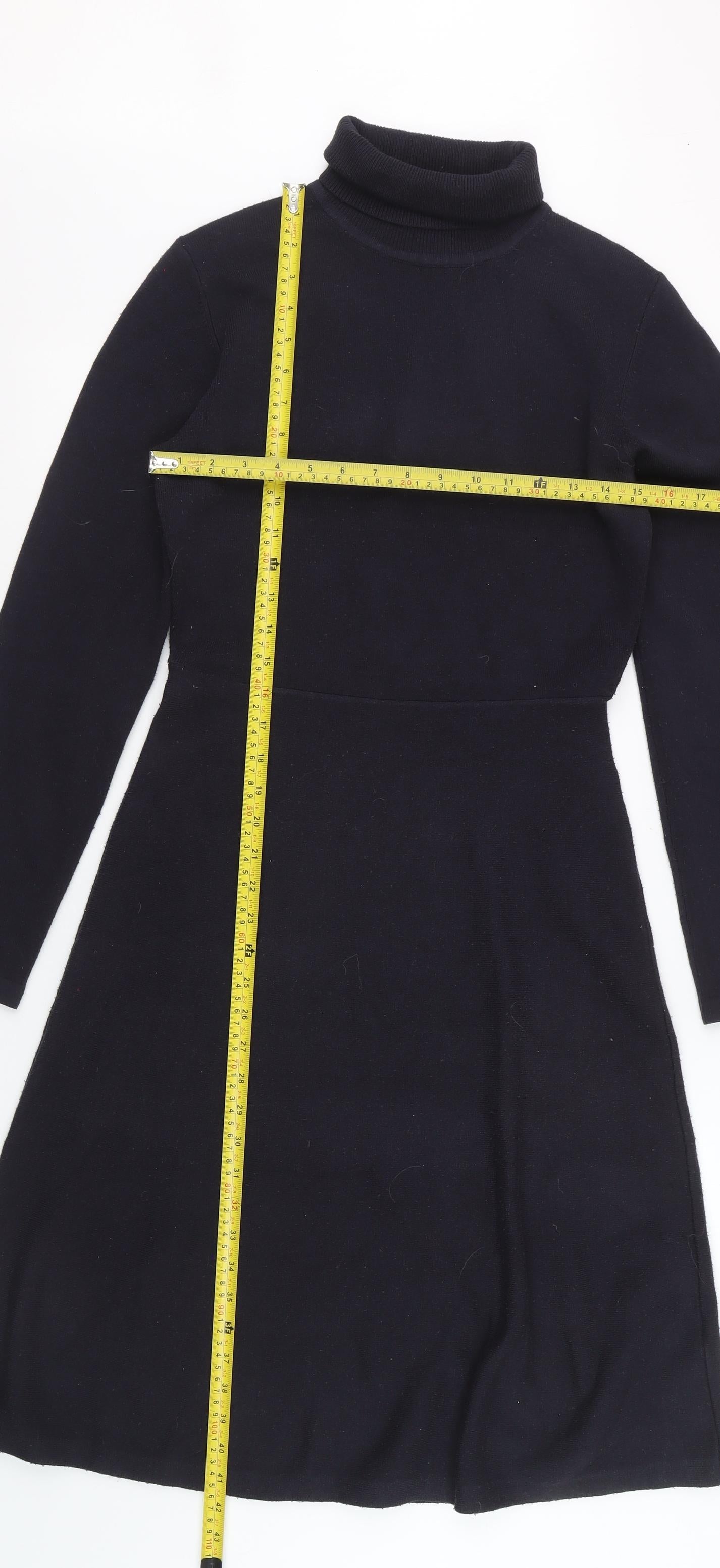French Connection Women Black Knit Roll Neck A-Line Dress M