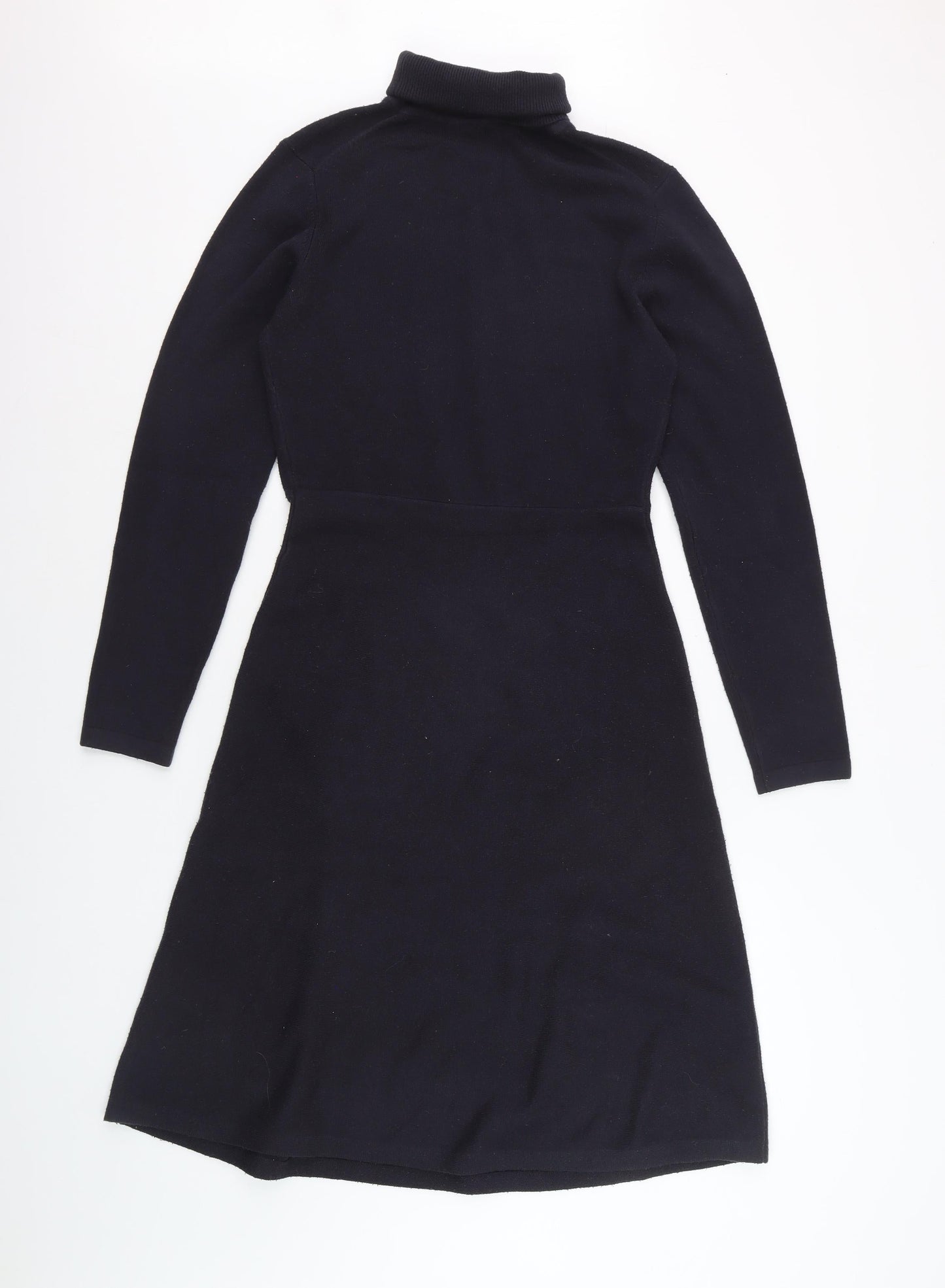 French Connection Women Black Knit Roll Neck A-Line Dress M