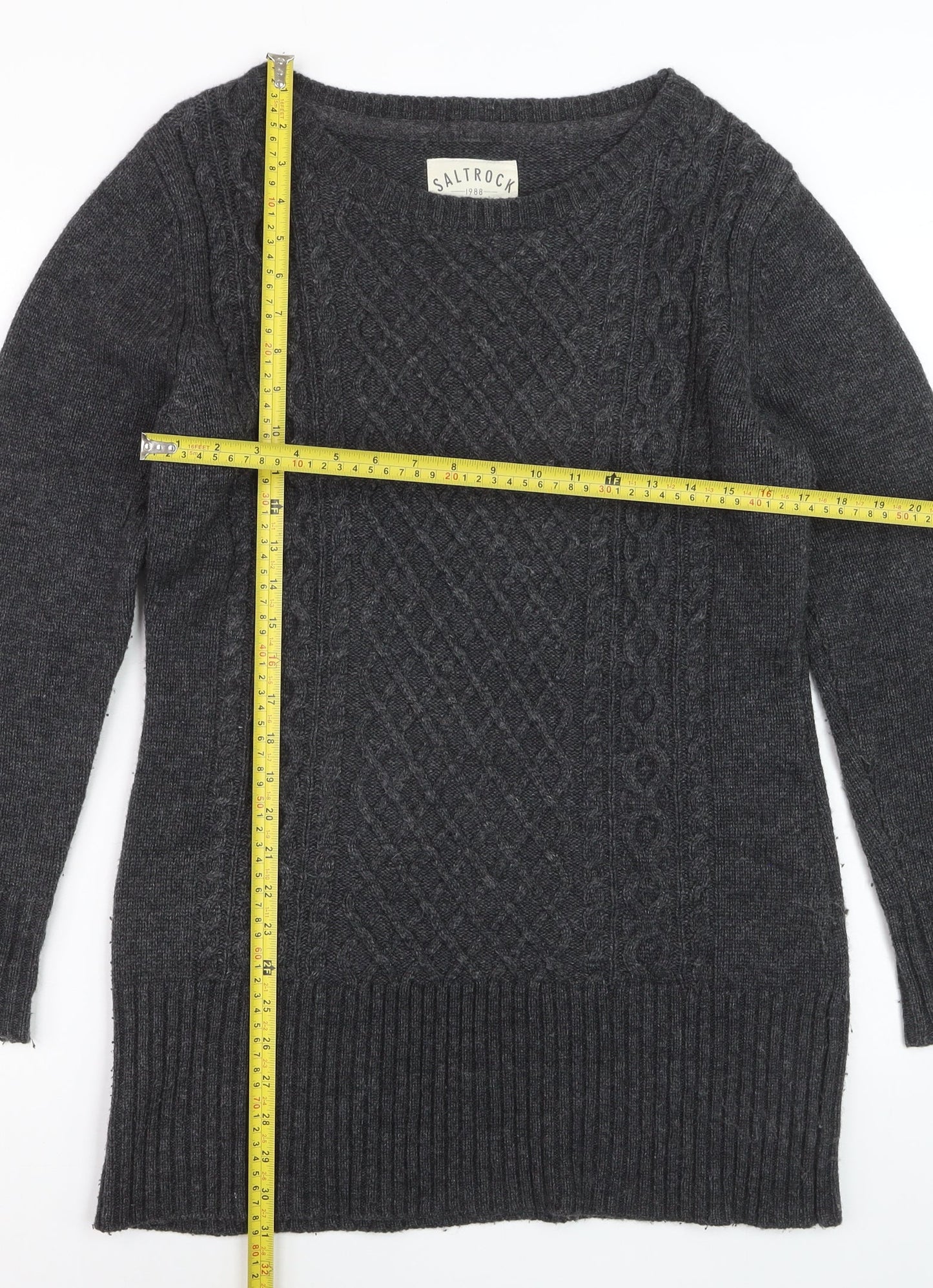 Saltrock Women's Grey Wool Blend Long Sleeve Jumper Dress Size 12