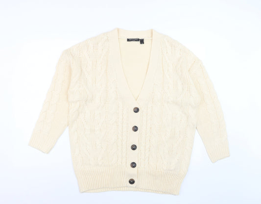 Brave Soul Women Ivory Cable Knit V-Neck Cardigan Size 12