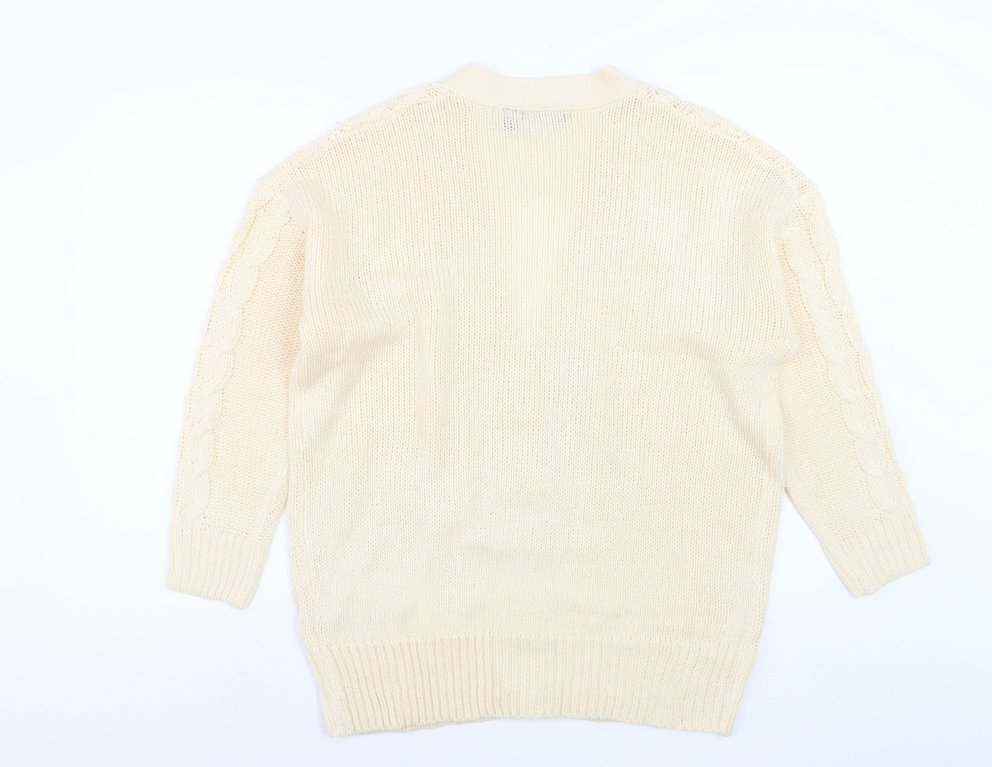 Brave Soul Women Ivory Cable Knit V-Neck Cardigan Size 12