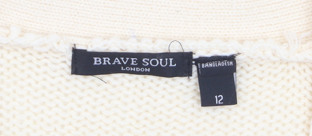Brave Soul Women Ivory Cable Knit V-Neck Cardigan Size 12