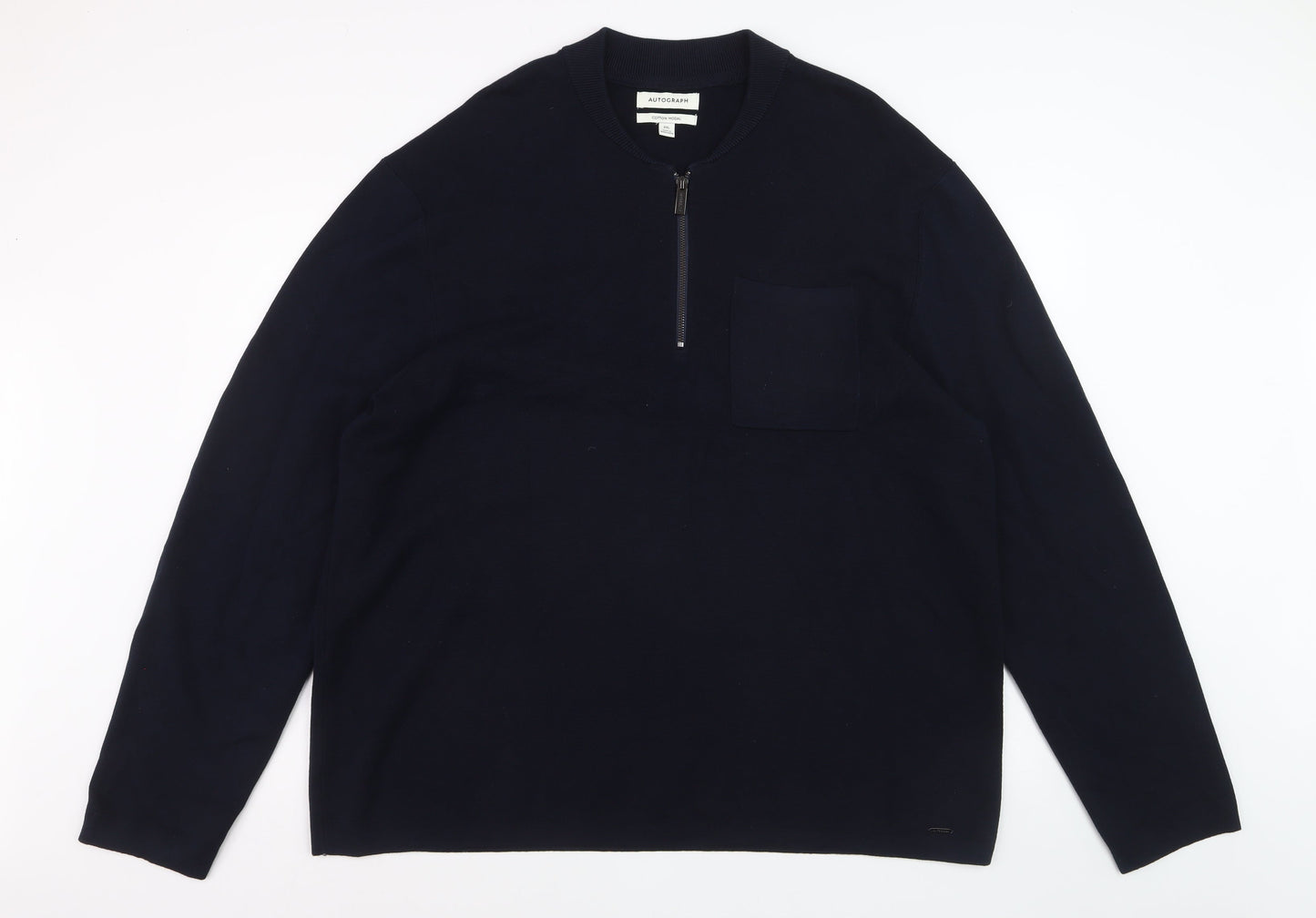 Marks and Spencer Men’s Blue 2XL Half Zip Cotton Modal Jumper