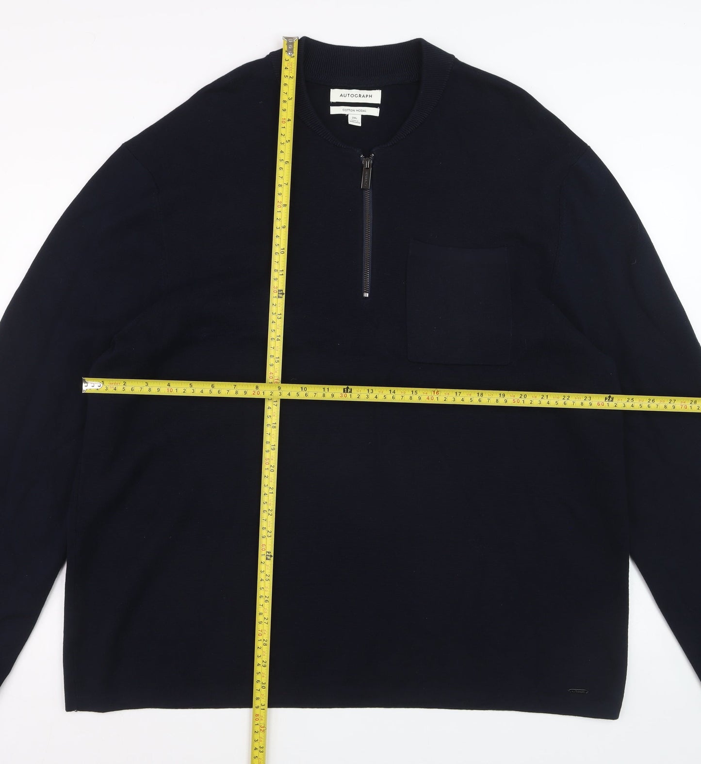 Marks and Spencer Men’s Blue 2XL Half Zip Cotton Modal Jumper