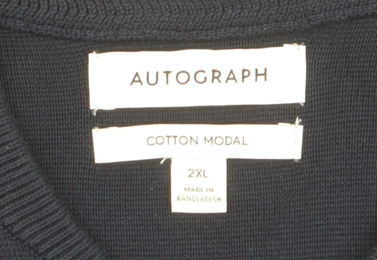 Marks and Spencer Men’s Blue 2XL Half Zip Cotton Modal Jumper