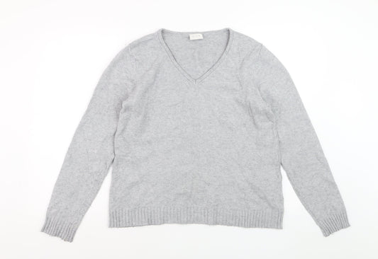 Vila Women Grey V-Neck Pullover Jumper Size L Soft Knit