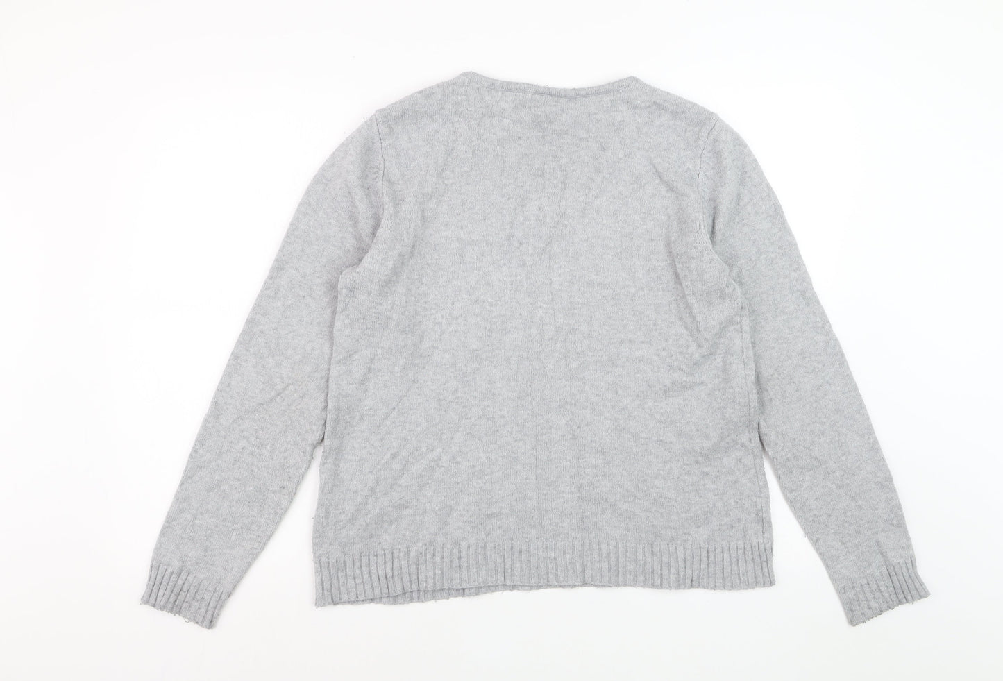 Vila Women Grey V-Neck Pullover Jumper Size L Soft Knit