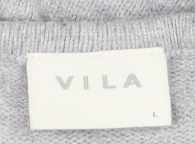 Vila Women Grey V-Neck Pullover Jumper Size L Soft Knit