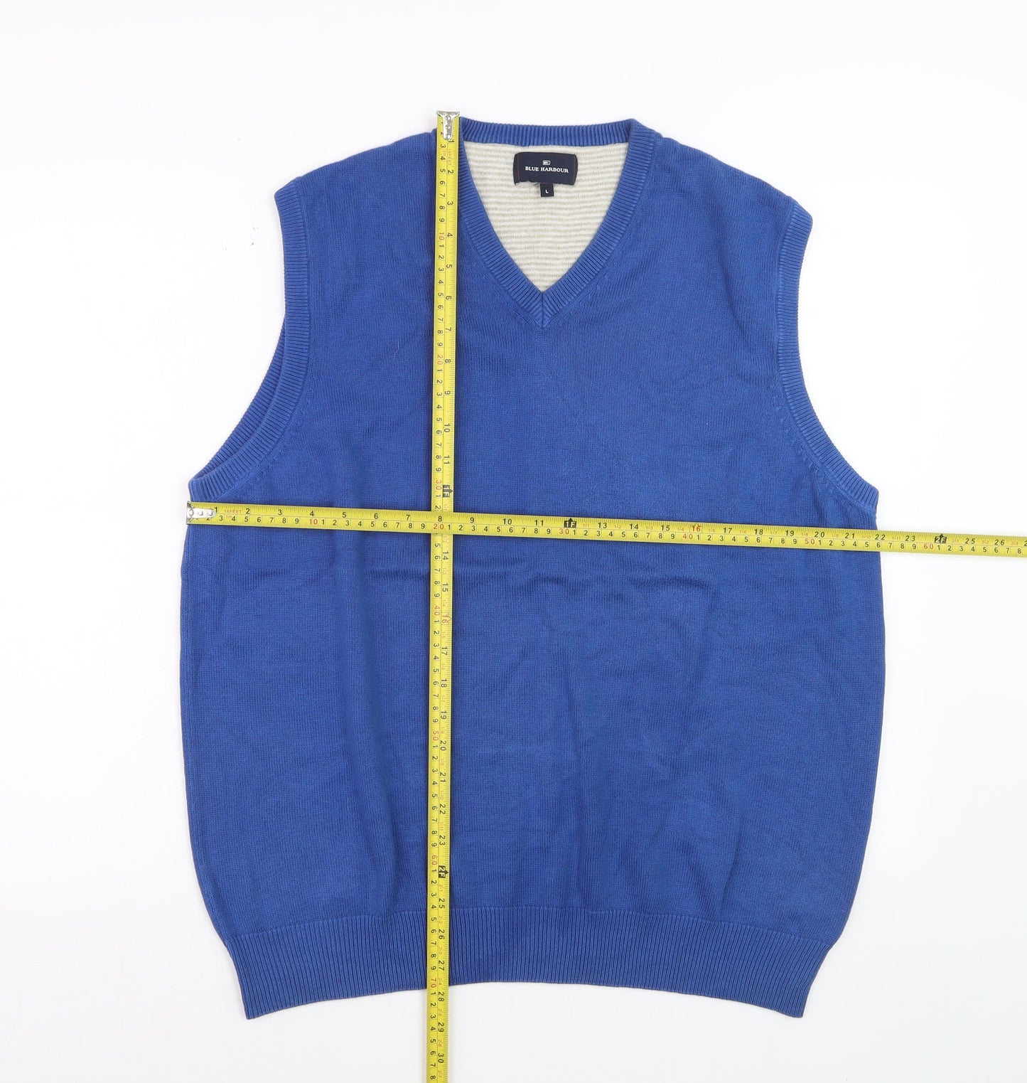 Marks and Spencer Men's Blue Cotton V-Neck Sleeveless Vest L