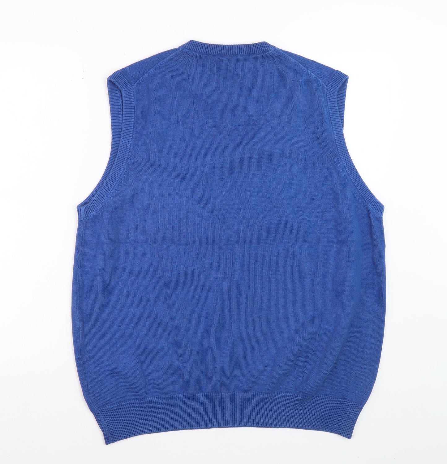 Marks and Spencer Men's Blue Cotton V-Neck Sleeveless Vest L