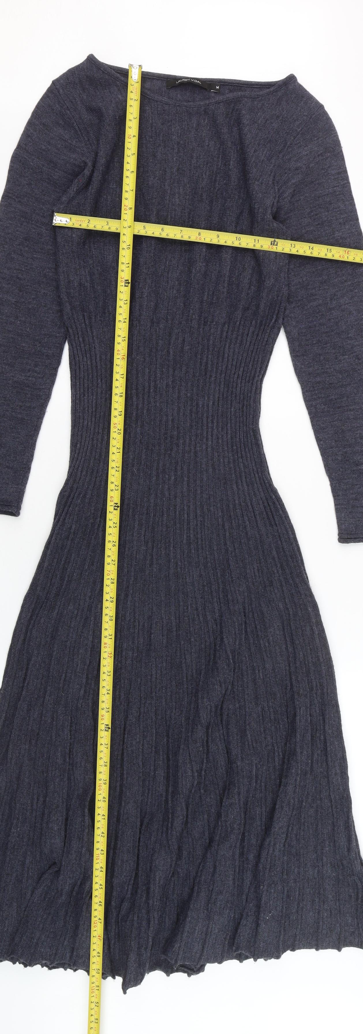 Lauren Vidal Womens Grey Knit Fit & Flare Dress Size M