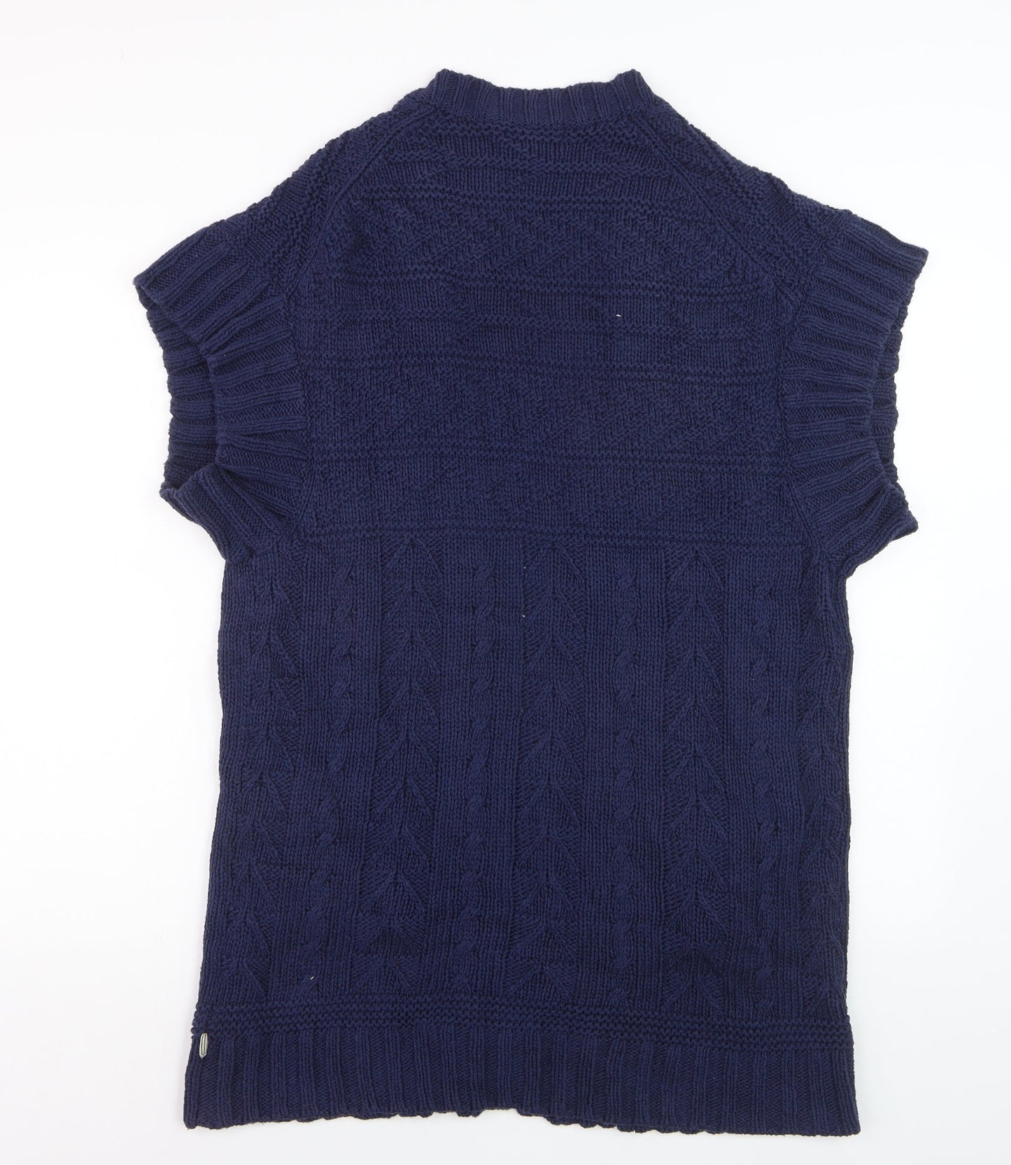 Ralph Lauren Women Blue Cotton Cable Knit Short Sleeve Cardigan L