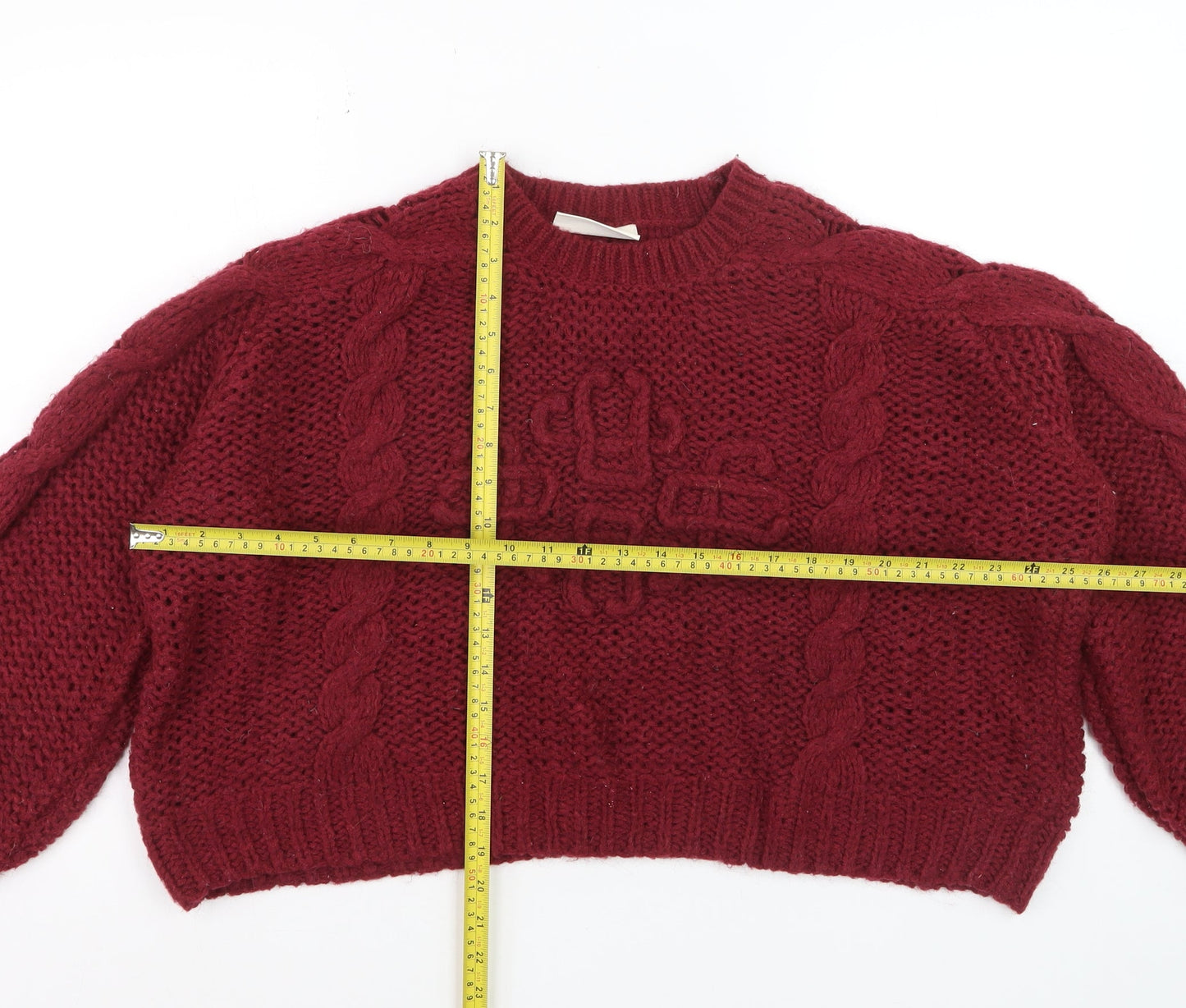 The Couture Club Womens Red Chunky Knit Cable Jumper Size S