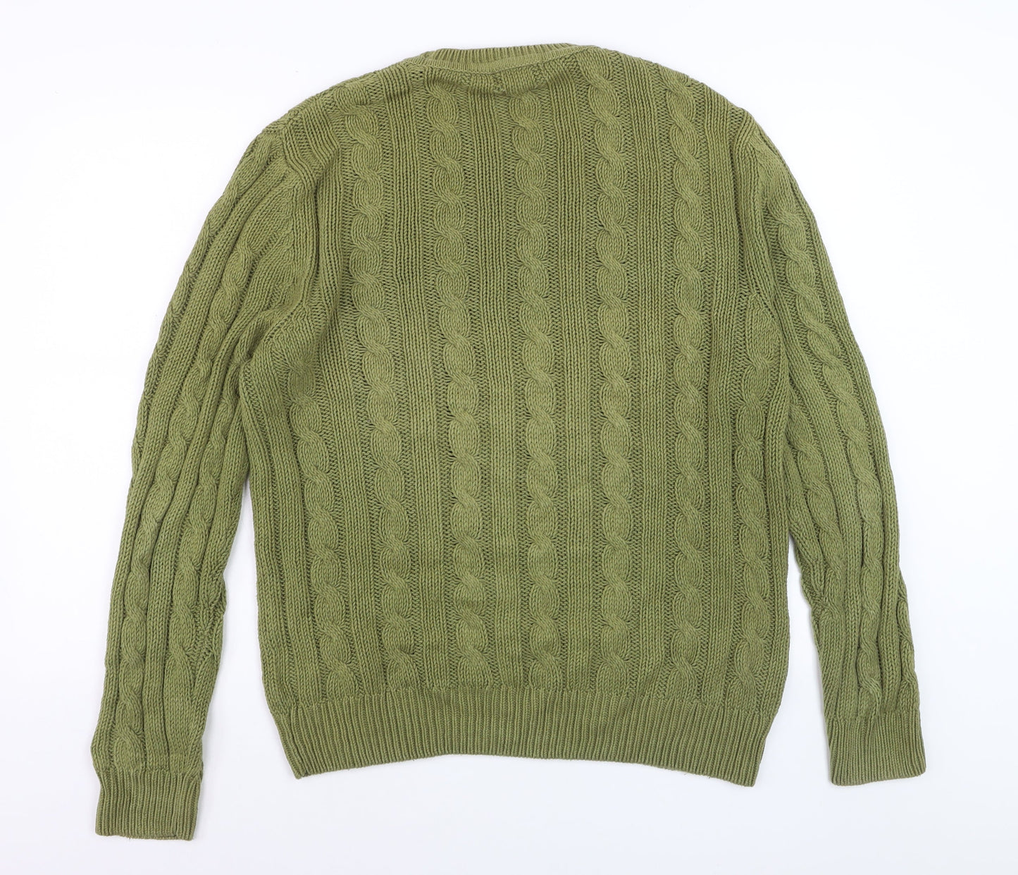 Ralph Lauren Men's Green Cable-Knit Cotton Jumper L