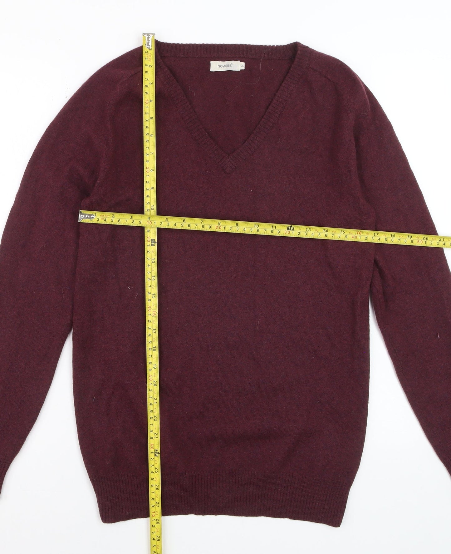 Howies Women Red Wool V-Neck Long Sleeve Pullover Jumper Size 14