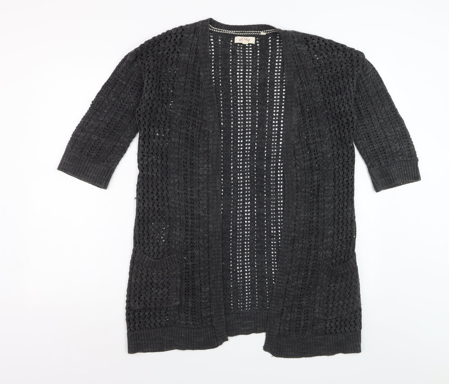 Fat Face Womens Black Open Knit 3/4 Sleeve Cardigan Size 8