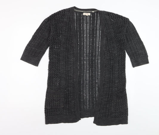 Fat Face Womens Black Open Knit 3/4 Sleeve Cardigan Size 8