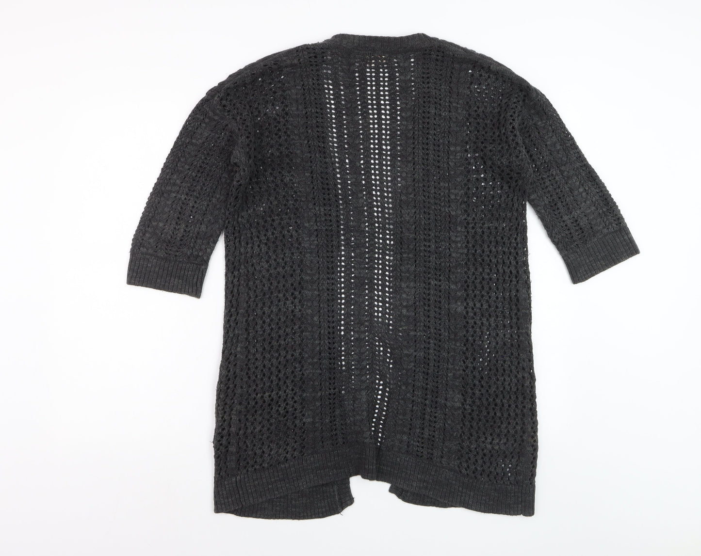 Fat Face Womens Black Open Knit 3/4 Sleeve Cardigan Size 8