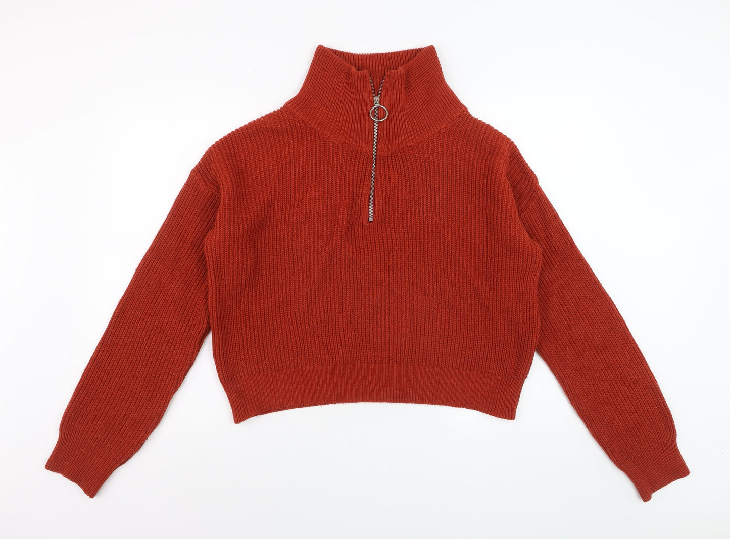 Urban Outfitters Women’s Red Half Zip Knit Jumper Size M Acrylic Cotton