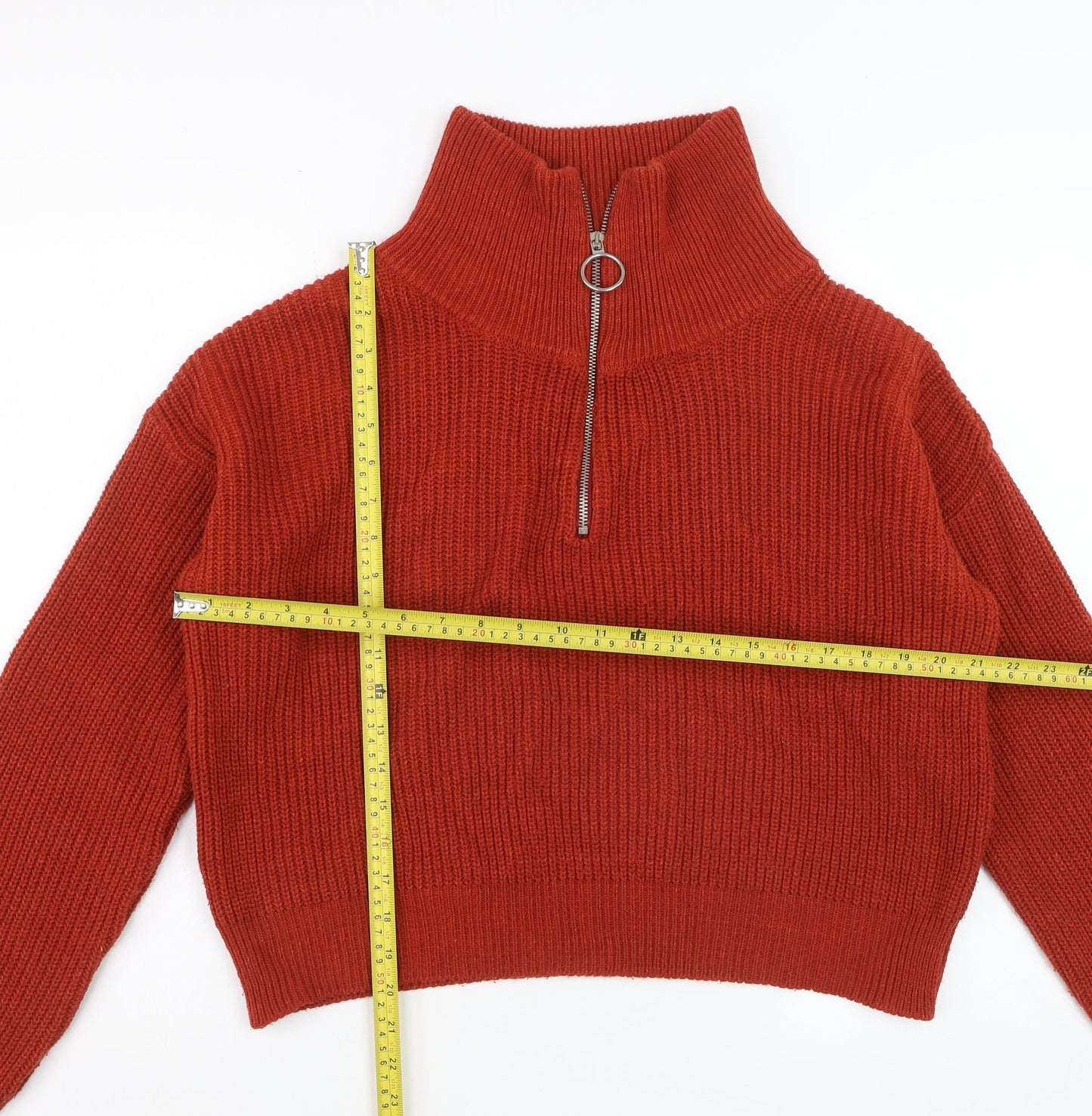 Urban Outfitters Women’s Red Half Zip Knit Jumper Size M Acrylic Cotton
