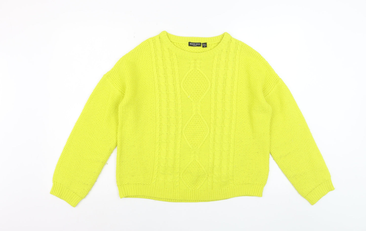 Brave Soul Women's Yellow Cable-Knit Acrylic Jumper Size S
