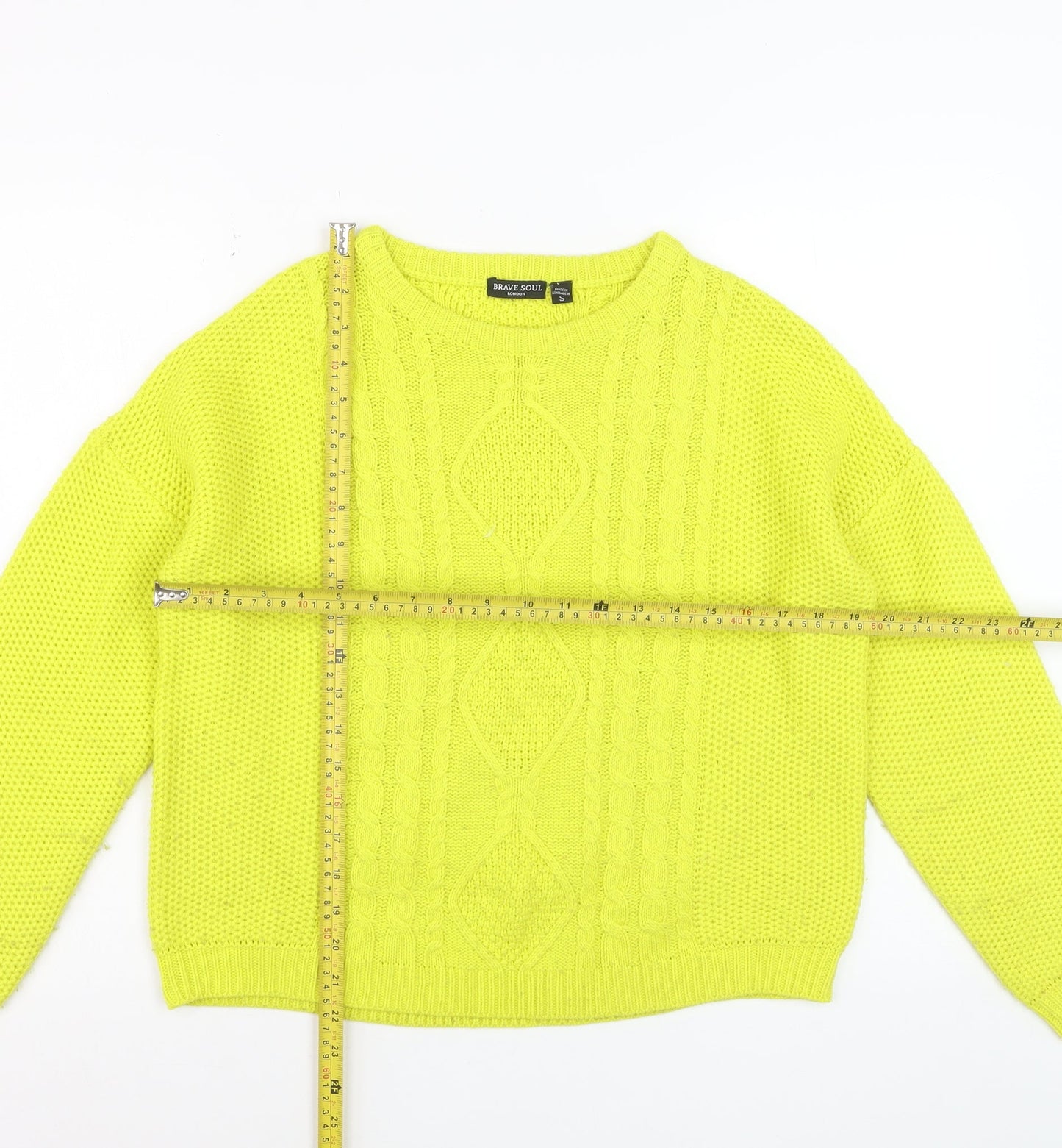 Brave Soul Women's Yellow Cable-Knit Acrylic Jumper Size S