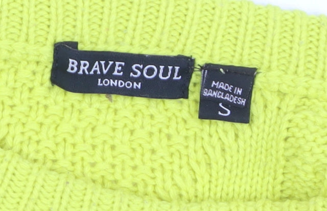 Brave Soul Women's Yellow Cable-Knit Acrylic Jumper Size S