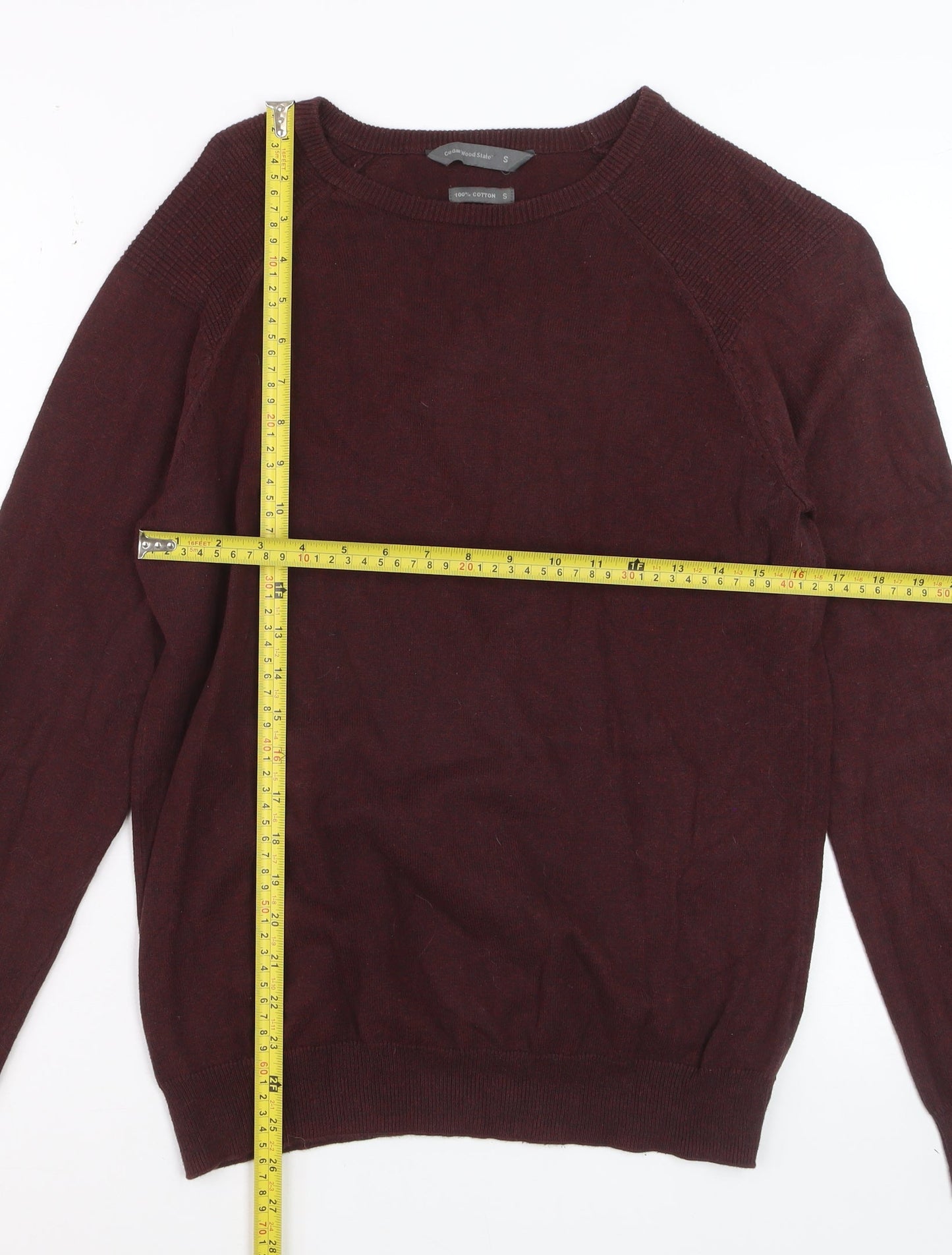 Cedar Wood State Men's Red Cotton Crew Neck Jumper Size S