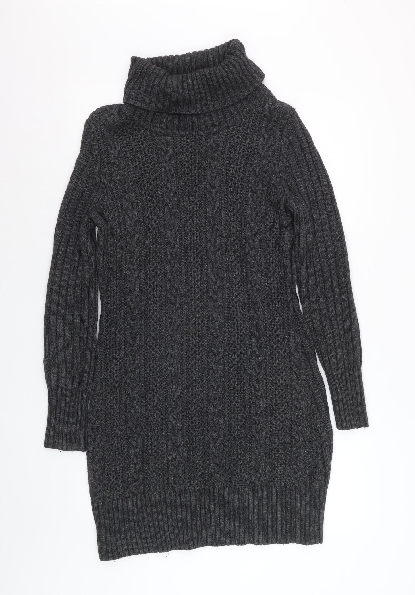 Hobbs Women’s Grey Long Sleeve Roll Neck Cable Knit Jumper Dress M