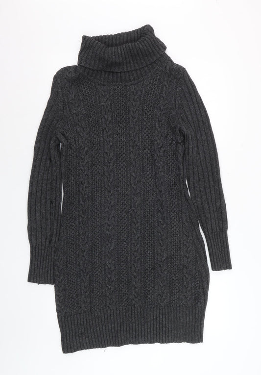 Hobbs Women’s Grey Long Sleeve Roll Neck Cable Knit Jumper Dress M
