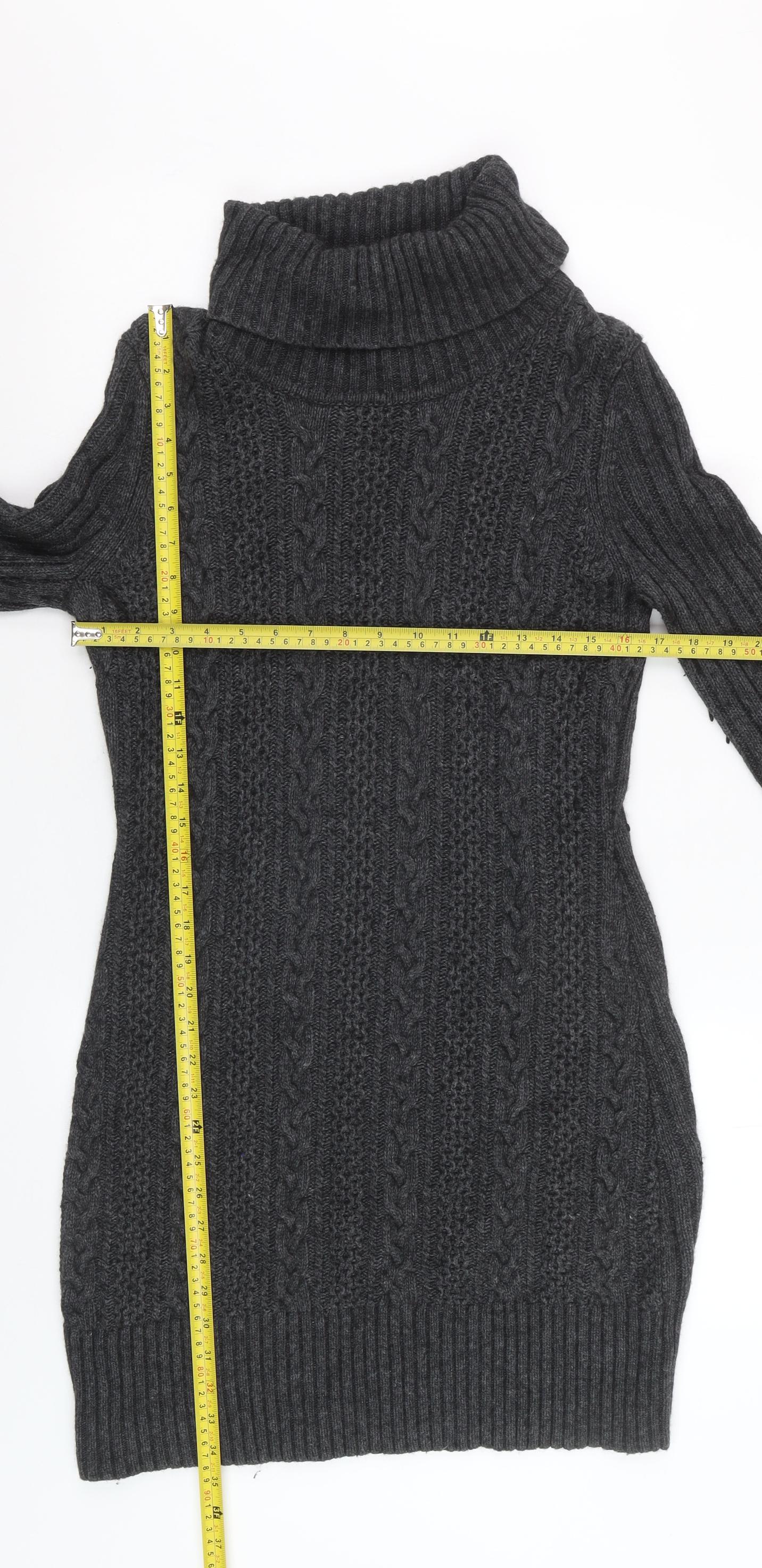 Hobbs Women’s Grey Long Sleeve Roll Neck Cable Knit Jumper Dress M