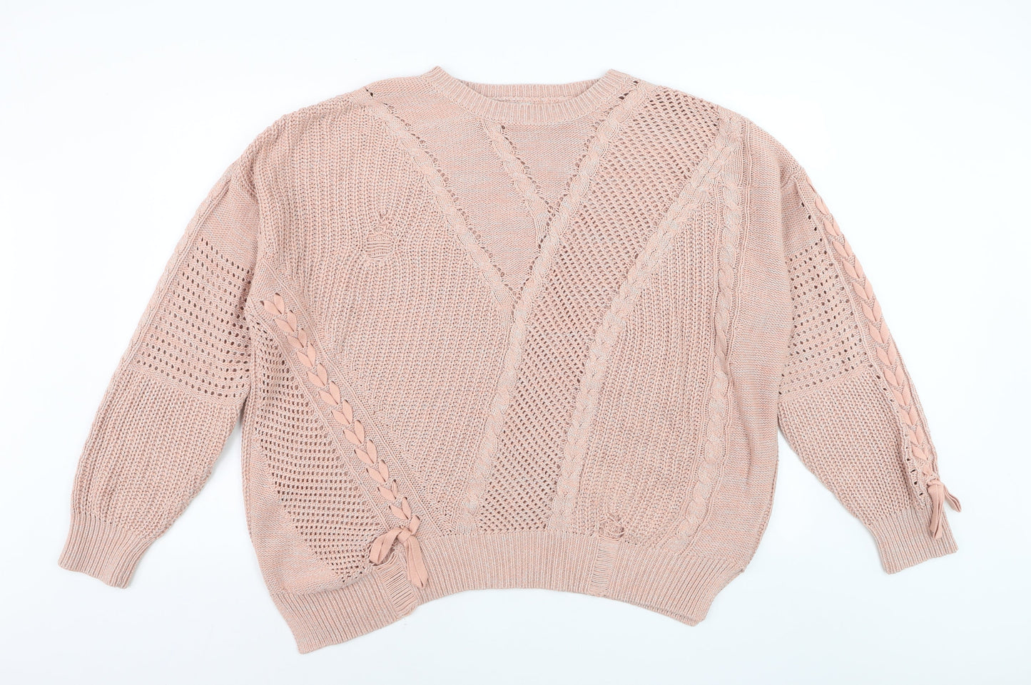 River Island Women Beige Cable Knit L Pullover Jumper