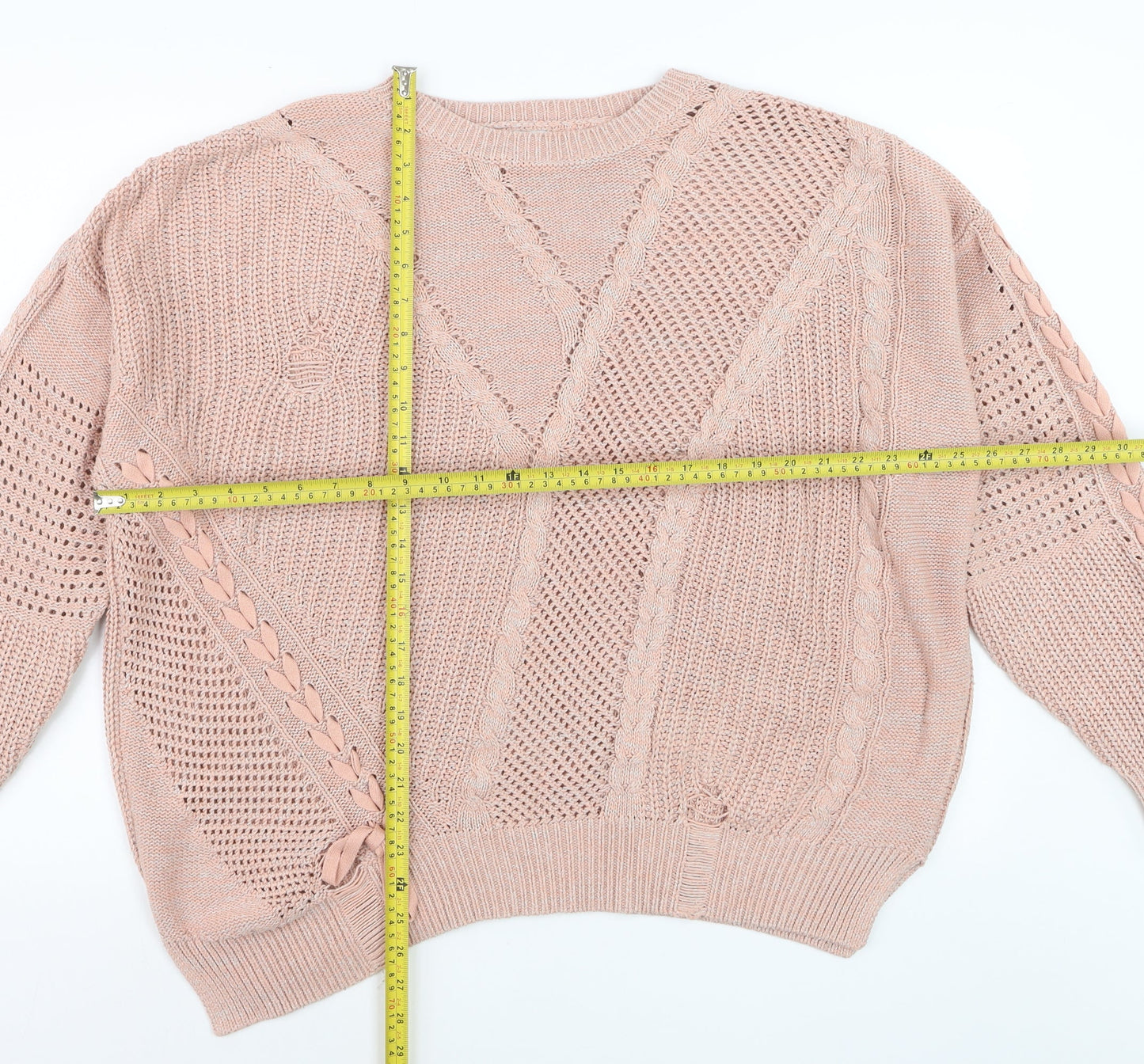 River Island Women Beige Cable Knit L Pullover Jumper