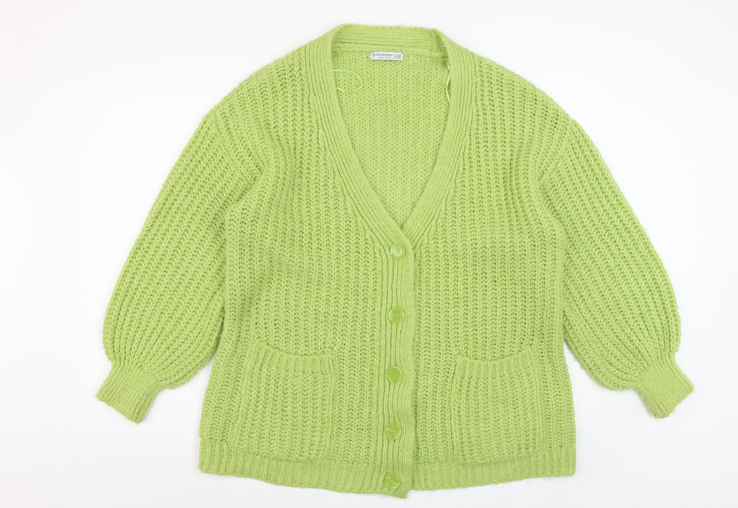 Stradivarius Womens Green Chunky Knit V-Neck Cardigan XS