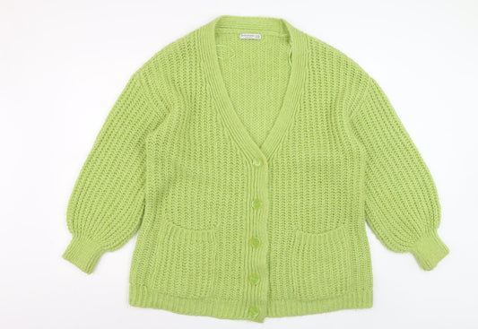Stradivarius Womens Green Chunky Knit V-Neck Cardigan XS