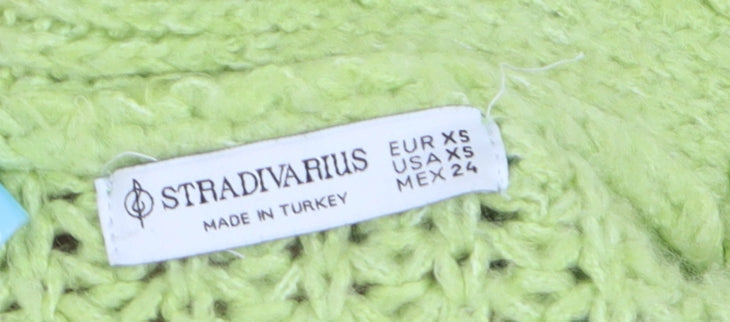 Stradivarius Womens Green Chunky Knit V-Neck Cardigan XS