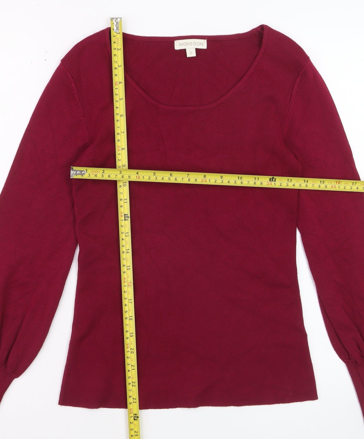 Monsoon Women's Red Scoop Neck Long Sleeve Pullover Jumper Size S