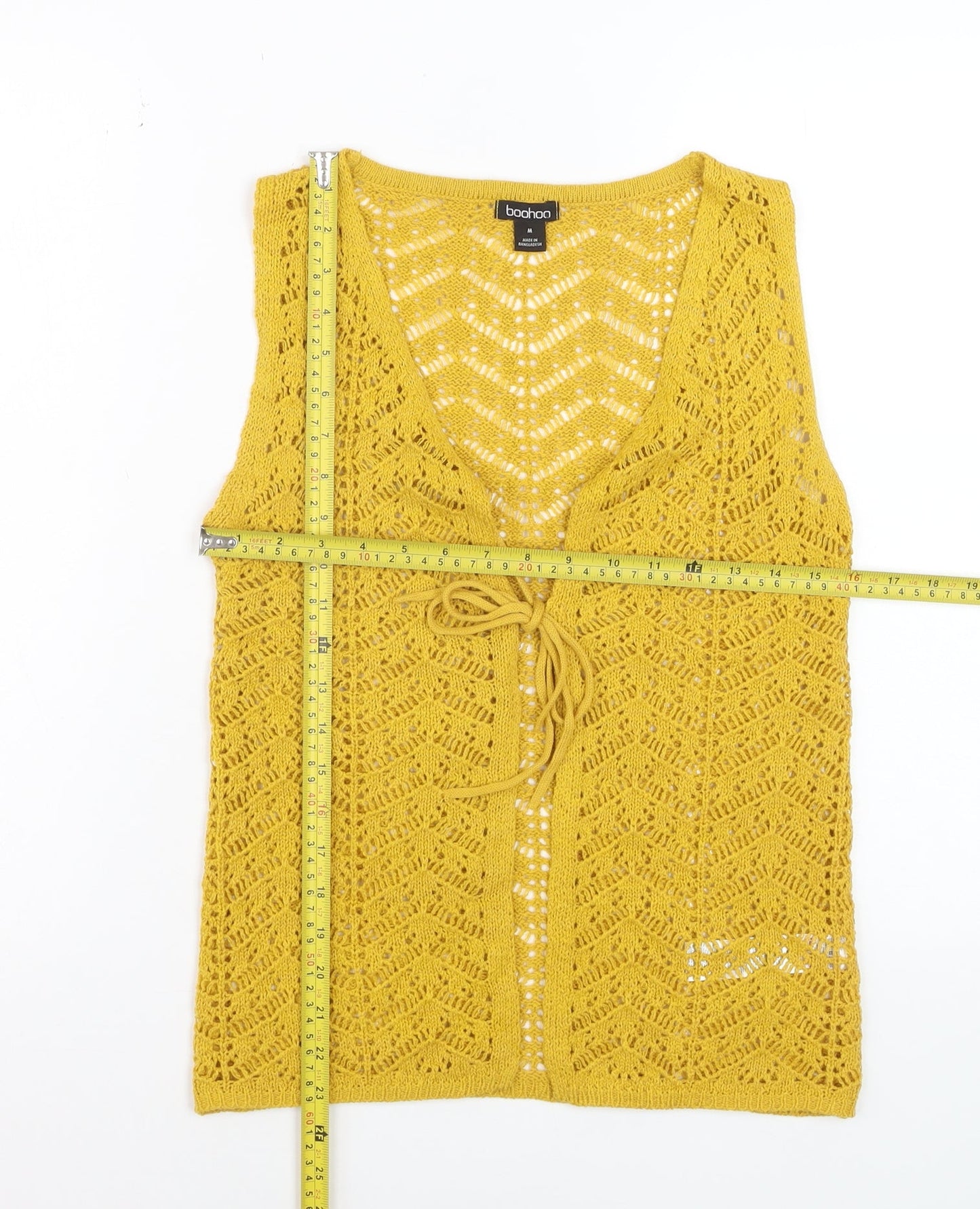Boohoo Women Yellow Open Knit Sleeveless V-Neck Vest M