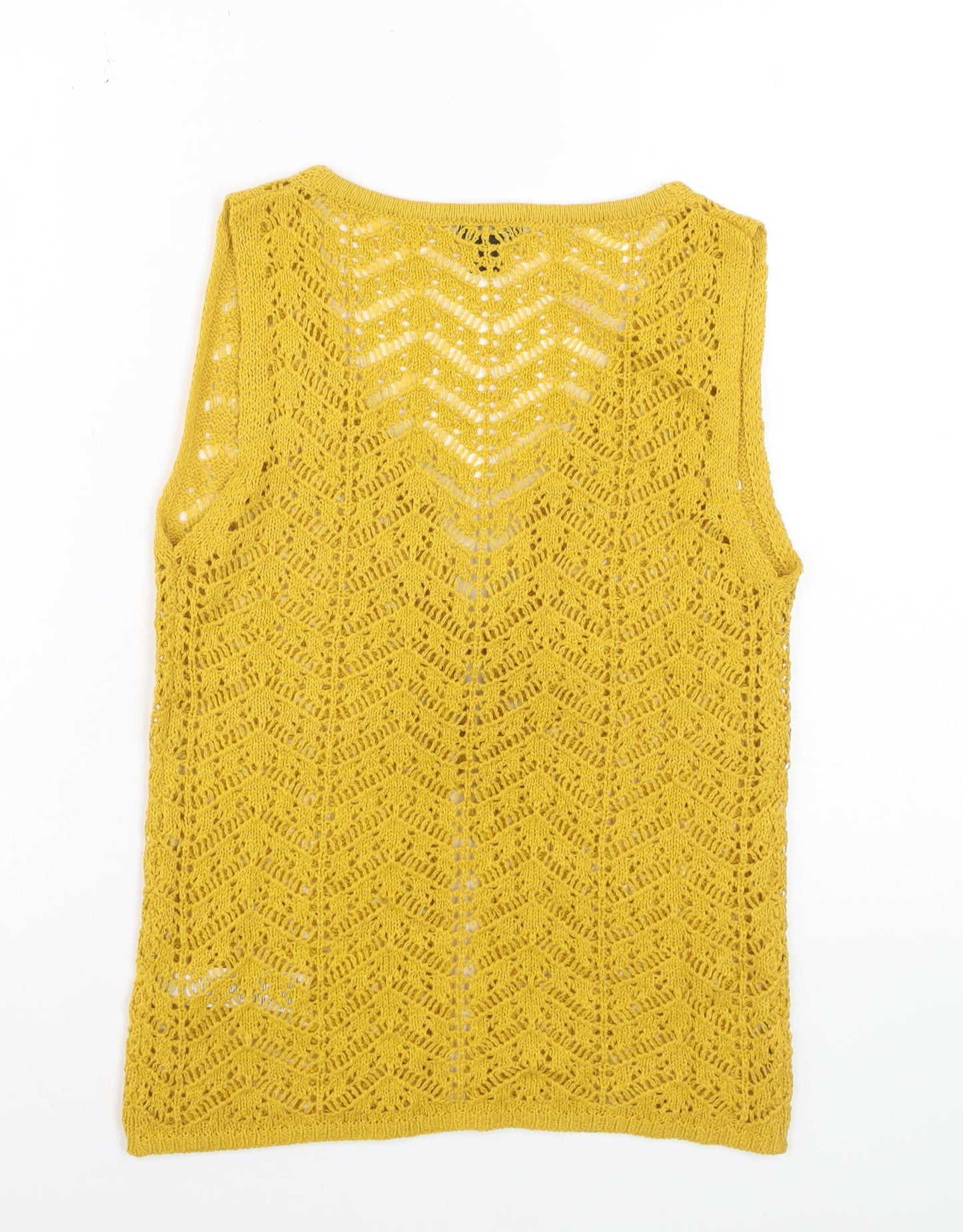 Boohoo Women Yellow Open Knit Sleeveless V-Neck Vest M