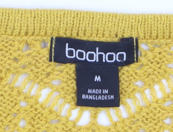 Boohoo Women Yellow Open Knit Sleeveless V-Neck Vest M