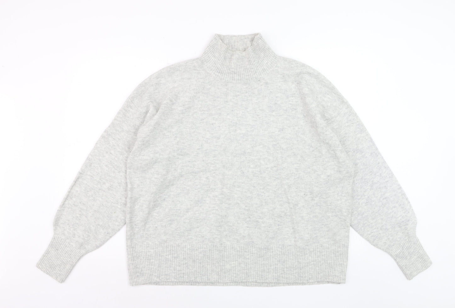 H&M Women Grey Mock Neck Long Sleeve Knit Jumper Size 14